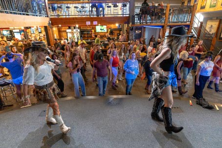 people line dancing at festival of trees